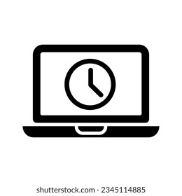 laptop with clock, electronic watch icon vector