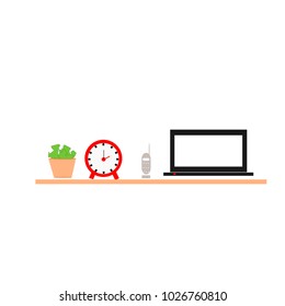 laptop with clock on table vector illustration