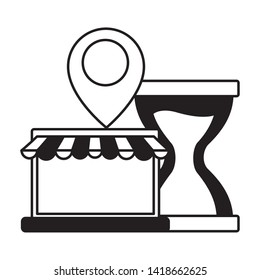 laptop clock time location pointer fast delivery logistic vector illustration