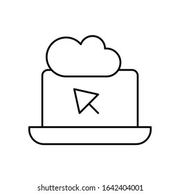 Laptop  with  cloud and, click, SEO icon. Simple line, outline vector elements of commerce icons for ui and ux, website or mobile application
