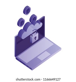 laptop with cloud computing and bitcoins