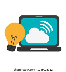 laptop with cloud computing and bulb light idea