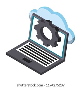 Laptop with cloud computing isometric
