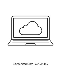 Laptop cloud computing linear icon. Web storage. Thin line illustration. Notebook with cloud contour symbol. Vector isolated outline drawing