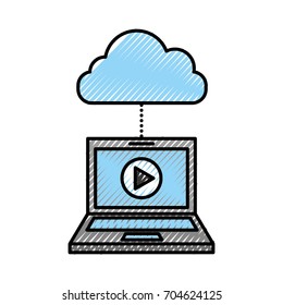 laptop and cloud computing with media player isolated icon