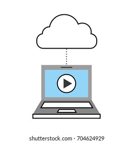 laptop and cloud computing with media player isolated icon