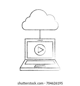 laptop and cloud computing with media player isolated icon
