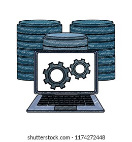 Laptop with cloud computing scribble