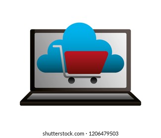 laptop cloud computing shopping cart
