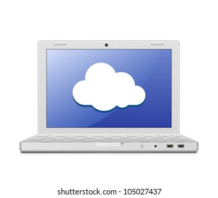 Laptop and cloud computing sign. Vector illustration of laptop and cloud computing technology concept