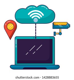 laptop cloud computing surveillance wifi free connection vector illustration