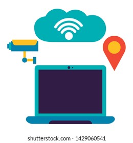 laptop cloud computing surveillance wifi free connection vector illustration