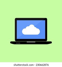 Laptop with cloud icon in flat style