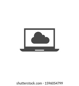 Laptop with cloud image on the screen. Cloud-based technology. Simple vector icon.