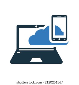 Laptop, cloud network icon. Simple editable vector illustration.