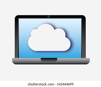 laptop cloud over white background vector illustration