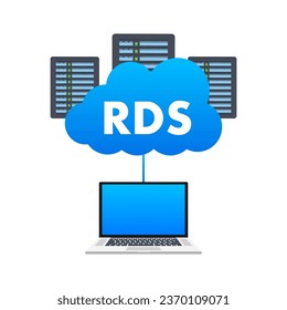 Laptop with a cloud with RDS on it. Remote Desktop Services. Vector stock illustration