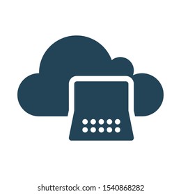 Laptop with cloud service icon. Cloud Computing Icon. Simple glyph style. Perfect symmetrical.