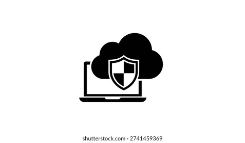 Laptop with cloud and shield icon