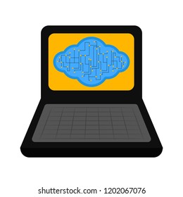 Laptop with a cloud technology. Cloud computing concept. Vector illustration design
