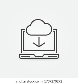 Laptop with Cloud vector concept linear icon. Cloud Gaming minimal sign in outline style