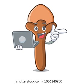 With laptop cloves character cartoon style