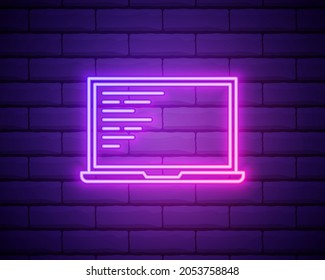 Laptop code neon icon. Elements of data secutity set. Simple icon for websites, web design, mobile app, info graphics.