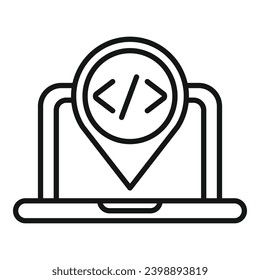 Laptop code read icon outline vector. Gear hosting. System online server