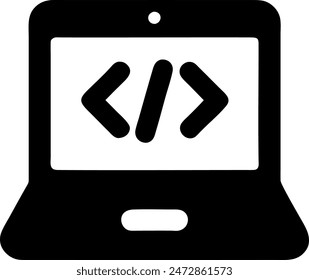 Laptop with code in screen icon, Vector Sign or Symbol