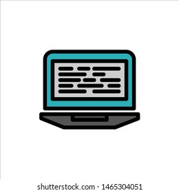 Laptop, Coding, Code, Screen, Computer  Flat Color Icon. Vector icon banner Template. Vector Icon Template background