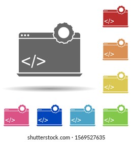 Laptop, coding, development process in multi color style icon. Simple glyph, flat vector of business icons for ui and ux, website or mobile application