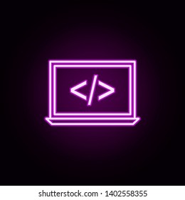 laptop coding neon icon. Elements of online and web set. Simple icon for websites, web design, mobile app, info graphics