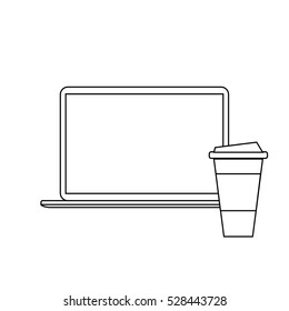 laptop and coffee cup icon