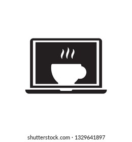 Laptop and coffee icon vector logo template