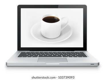 Laptop and coffee isolated on white Background.