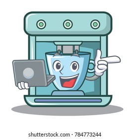 With laptop coffee maker character cartoon