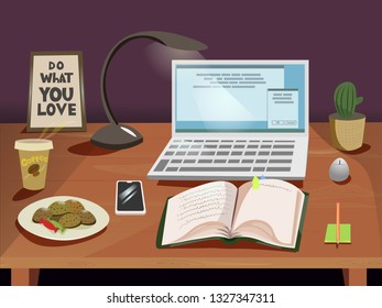 Laptop and coffee in workplace