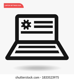 Laptop With Cog Wheel And Black Outline Icon Vector Template For Support And Settings On Grey Background. Electronic Device Icon.