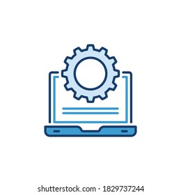 Laptop With Cog Wheel Vector Concept Icon Or Symbol 