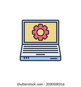 Laptop With Cog Wheel Vector Settings Or Update Process Concept Creative Icon Or Design Element