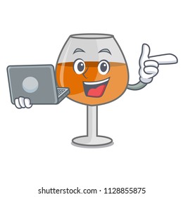 With laptop cognac ballon glass character cartoon