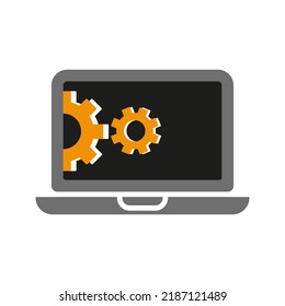 laptop with cogwheel, computer technology icon vector
