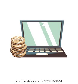 laptop with coins dollars