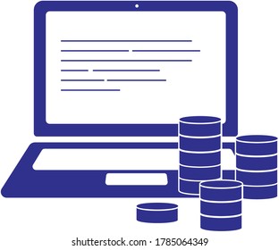 
Portátil con icono vector de monedas