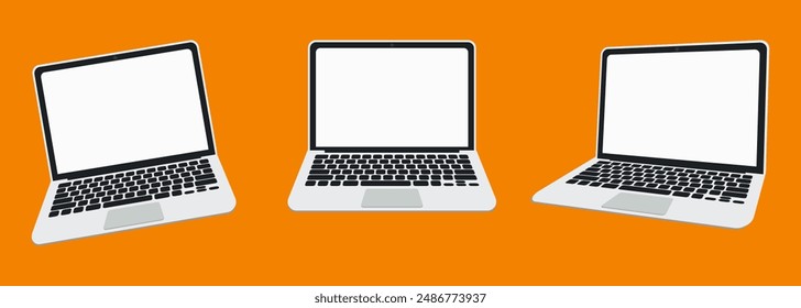Laptop collection in a flat design. Laptops with blank screen