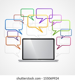 Laptop with colorful speech bubble - Vector illustration