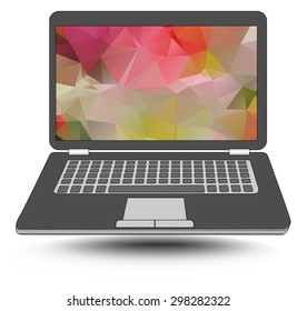 Laptop with colorful triangle abstract patterns on the display. 