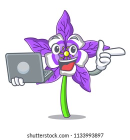 With laptop columbine flower character cartoon
