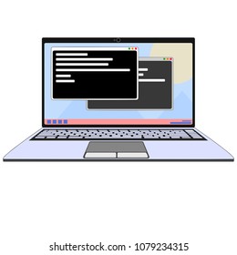 Laptop with Command Windows Open on Screen Transparent Vector Illustration