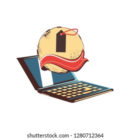 laptop with commercial tag